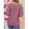 Dokotoo Women Blouses Dressy Casual Embroidered 3/4 Length Sleeve Womens Tops Tassel Tie V Neck Waffle Knit Shirts(Rose Pink)