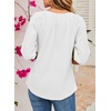 Dokotoo Women Blouses Dressy Casual Embroidered 3/4 Length Sleeve Womens Tops Tassel Tie V Neck Waffle Knit Shirts(White)