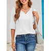 Dokotoo Women Blouses Dressy Casual Embroidered 3/4 Length Sleeve Womens Tops Tassel Tie V Neck Waffle Knit Shirts(White)