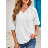 Dokotoo Women Blouses Dressy Casual Embroidered 3/4 Length Sleeve Womens Tops Tassel Tie V Neck Waffle Knit Shirts(White)