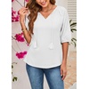 Dokotoo Women Blouses Dressy Casual Embroidered 3/4 Length Sleeve Womens Tops Tassel Tie V Neck Waffle Knit Shirts(White)