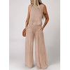 Dokotoo Womens 2 Piece Outfits Tank Tops Elastic Waist Wide Leg Pants Sets(Apricot)