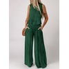 Dokotoo Womens 2 Piece Outfits Tank Tops Elastic Waist Wide Leg Pants Sets(Dark Green)