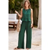 Dokotoo Womens 2 Piece Outfits Tank Tops Elastic Waist Wide Leg Pants Sets(Dark Green)