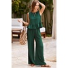 Dokotoo Womens 2 Piece Outfits Tank Tops Elastic Waist Wide Leg Pants Sets(Dark Green)