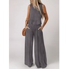 Dokotoo Womens 2 Piece Outfits Tank Tops Elastic Waist Wide Leg Pants Sets(Dark Grey)