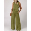 Dokotoo Womens 2 Piece Outfits Tank Tops Elastic Waist Wide Leg Pants Sets(Green)