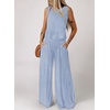 Dokotoo Womens 2 Piece Outfits Tank Tops Elastic Waist Wide Leg Pants Sets(Lignt Blue)