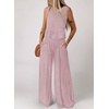 Dokotoo Womens 2 Piece Outfits Tank Tops Elastic Waist Wide Leg Pants Sets(Pink)