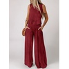 Dokotoo Womens 2 Piece Outfits Tank Tops Elastic Waist Wide Leg Pants Sets(Red)