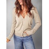 Dokotoo Womens Cardigan Wool Blend Casual Knit Hollow Out Sweaters Tops(Apricot)