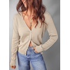 Dokotoo Womens Cardigan Wool Blend Casual Knit Hollow Out Sweaters Tops(Apricot)