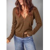 Dokotoo Womens Cardigan Wool Blend Casual Knit Hollow Out Sweaters Tops(Brown)