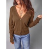 Dokotoo Womens Cardigan Wool Blend Casual Knit Hollow Out Sweaters Tops(Brown)