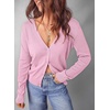 Dokotoo Womens Cardigan Wool Blend Casual Knit Hollow Out Sweaters Tops(Pink)
