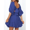 Dokotoo Womens Summer Dresses Square Neck Tie Back Lantern Sleeve Ruffle A-Line Casual Dress(3 Blue)