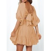 Dokotoo Womens Summer Dresses Square Neck Tie Back Lantern Sleeve Ruffle A-Line Casual Dress(3 Light Khaki)
