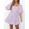 Dokotoo Womens Summer Dresses Square Neck Tie Back Lantern Sleeve Ruffle A-Line Casual Dress(3 Light Purple)