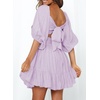 Dokotoo Womens Summer Dresses Square Neck Tie Back Lantern Sleeve Ruffle A-Line Casual Dress(3 Light Purple)