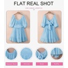 Dokotoo Womens Summer Dresses Square Neck Tie Back Lantern Sleeve Ruffle A-Line Casual Dress(6 Blue)