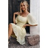 Dokotoo Womens Summer Dresses Square Neck Tie Back Lantern Sleeve Ruffle A-Line Casual Dress(7 Beige)