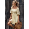 Dokotoo Womens Summer Dresses Square Neck Tie Back Lantern Sleeve Ruffle A-Line Casual Dress(7 Beige)