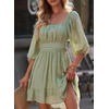 Dokotoo Womens Summer Dresses Square Neck Tie Back Lantern Sleeve Ruffle A-Line Casual Dress(7 Light Green)