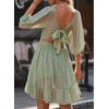 Dokotoo Womens Summer Dresses Square Neck Tie Back Lantern Sleeve Ruffle A-Line Casual Dress(7 Light Green)