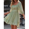 Dokotoo Womens Summer Dresses Square Neck Tie Back Lantern Sleeve Ruffle A-Line Casual Dress(7 Light Green)