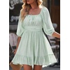 Dokotoo Womens Summer Dresses Square Neck Tie Back Lantern Sleeve Ruffle A-Line Casual Dress(7 Mint Green)