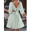 Dokotoo Womens Summer Dresses Square Neck Tie Back Lantern Sleeve Ruffle A-Line Casual Dress(7 Mint Green)