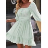 Dokotoo Womens Summer Dresses Square Neck Tie Back Lantern Sleeve Ruffle A-Line Casual Dress(7 Mint Green)