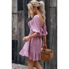 Dokotoo Womens Summer Dresses Square Neck Tie Back Lantern Sleeve Ruffle A-Line Casual Dress(7 Purple)