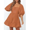 Dokotoo Womens Summer Dresses Square Neck Tie Back Lantern Sleeve Ruffle A-Line Casual Dress(8 Brown)