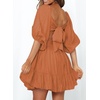 Dokotoo Womens Summer Dresses Square Neck Tie Back Lantern Sleeve Ruffle A-Line Casual Dress(8 Brown)