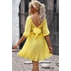 Dokotoo Womens Summer Dresses Square Neck Tie Back Lantern Sleeve Ruffle A-Line Casual Dress(8a Yellow)