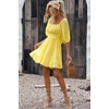 Dokotoo Womens Summer Dresses Square Neck Tie Back Lantern Sleeve Ruffle A-Line Casual Dress(8a Yellow)