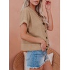 Dokotoo Womens Summer Tops 2026 Waffle Knit Button Down Shirts(Beige)