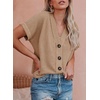 Dokotoo Womens Summer Tops 2026 Waffle Knit Button Down Shirts(Beige)