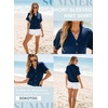 Dokotoo Womens Summer Tops 2026 Waffle Knit Button Down Shirts(Blue)