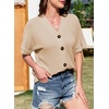 Dokotoo Womens Summer Tops 2026 Waffle Knit Button Down Shirts(Brown)