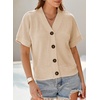 Dokotoo Womens Summer Tops 2026 Waffle Knit Button Down Shirts(Brown)