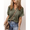 Dokotoo Womens Summer Tops 2026 Waffle Knit Button Down Shirts(Green)