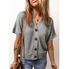Dokotoo Womens Summer Tops 2026 Waffle Knit Button Down Shirts(Grey)