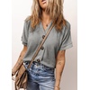 Dokotoo Womens Summer Tops 2026 Waffle Knit Button Down Shirts(Grey)