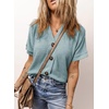 Dokotoo Womens Summer Tops 2026 Waffle Knit Button Down Shirts(Iceland Blue)