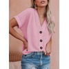 Dokotoo Womens Summer Tops 2026 Waffle Knit Button Down Shirts(Pink)