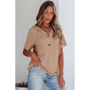 Dokotoo Womens Summer Tops Waffle Knit Short Sleeve Lightweight Drawstring Hoodies Button V Neck Casual Blouses Shirts(Apricot)