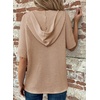 Dokotoo Womens Summer Tops Waffle Knit Short Sleeve Lightweight Drawstring Hoodies Button V Neck Casual Blouses Shirts(Apricot)