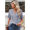Dokotoo Womens Summer Tops Waffle Knit Short Sleeve Lightweight Drawstring Hoodies Button V Neck Casual Blouses Shirts(Beau Blue)